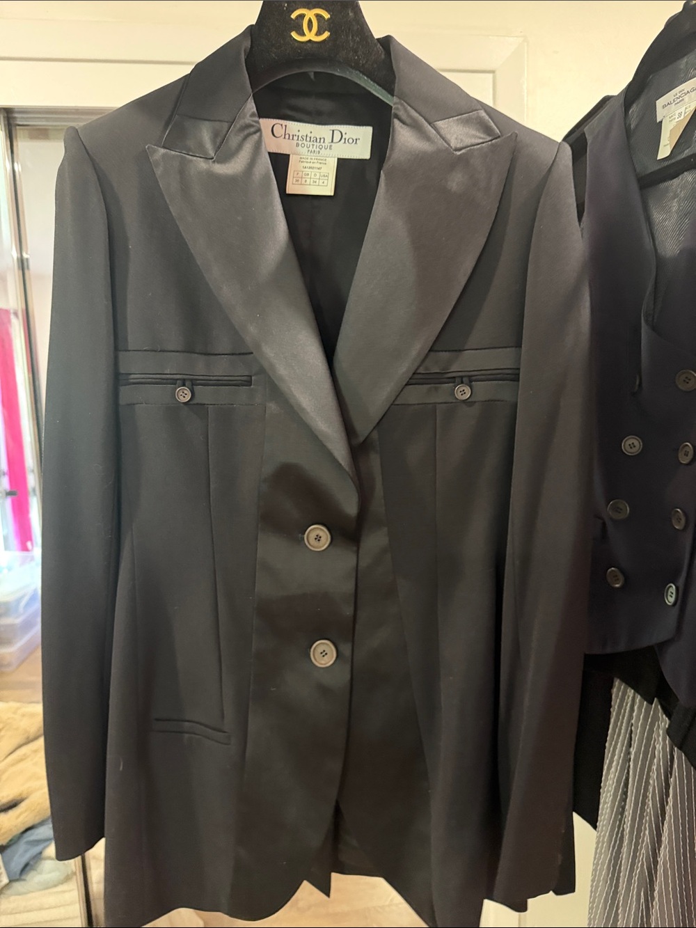 Dior Black tuxedo silk Lapel Women's Blazer 🆕 vintage💋